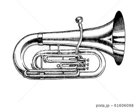 Jazz Tuba In Monochrome Engraved Vintage Style のイラスト素材