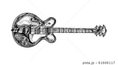 Semi Acoustic Jazz Bass Guitar In Monochrome のイラスト素材