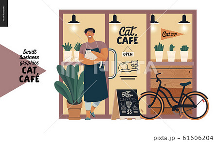 Cat Cafe Small Business Graphics Owner At Theのイラスト素材