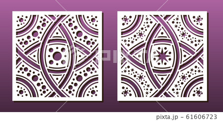 Laser cut template set, abstract geometric pattern. Panel decor, metal cutting, wood carving, paper art, fretwork stencil design. Vector illustration 61606723
