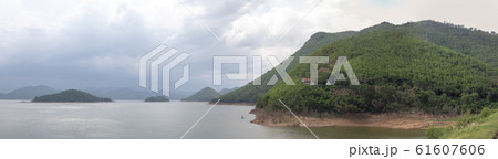 Blue sky with trees, clouds and mountains, sky background image, Panorama view 61607606