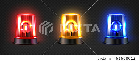Realistic led flashers set. Red, blue and orange lights. Transparent beacon for different emergency 61608012