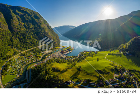 Aurlandsfjord Town Of Flam at dawn. Aurlandsfjord Town Of Flam at dawn. 61608734