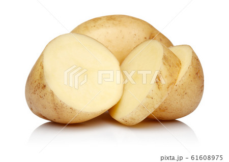 Fresh potatoes with slices isolated 61608975