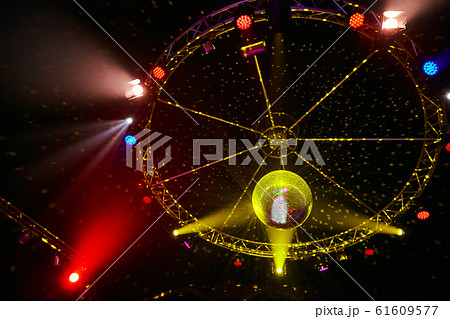 Colorful disco mirror ball lights night club background 61609577
