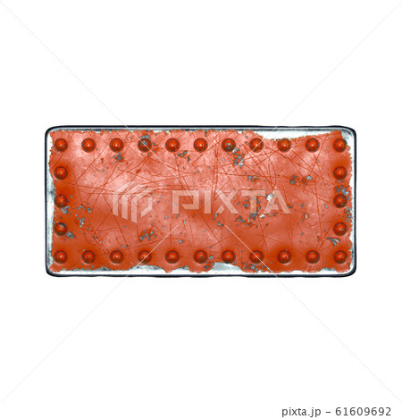 Strip of metal with rivets painted red in the shape of a rectangle in the center on white background 3d 61609692