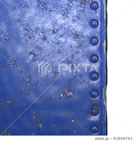 Painted blue metal with rivets on black metal background. 3d 61609701
