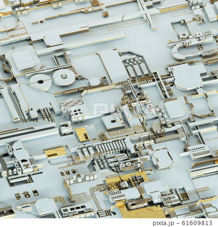 Circuit board futuristic server code processing. Gold and white technology background. 3d rendering Circuit board futuristic server code processing. Gold and white technology background. 3d rendering 61609813