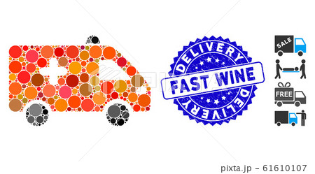 Collage Hospital Car Icon with Grunge Delivery Fast Wine Seal 61610107