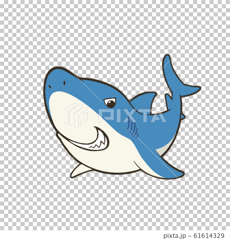 ニヤッと笑うかわいいサメのキャラクターイラスト 61614329