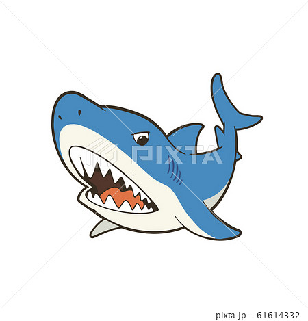 鋭い歯を見せるかわいいサメのキャラクターイラストのイラスト素材 61614332 Pixta