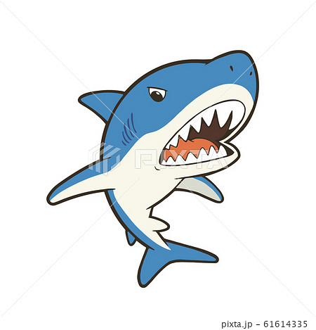 鋭い歯を見せるかわいいサメのキャラクターイラストのイラスト素材