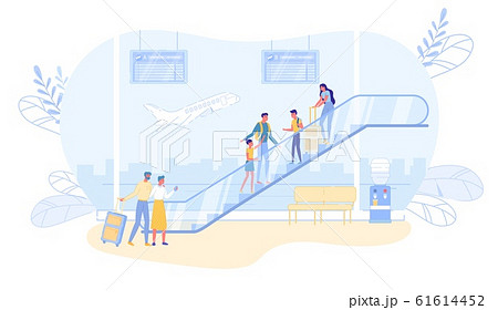 Airline Passengers Characters Stand on Escalator. 61614452
