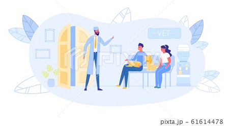 Animal Lovers Sitting in Veterinarian Clinic Hall 61614478