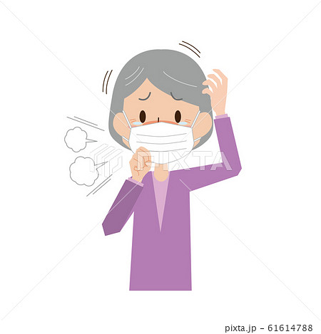 お婆さん マスク 咳 風邪 苦しいのイラスト素材