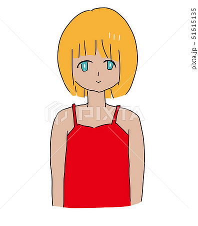 微笑む金髪碧眼の女の子と赤色のキャミソールのイラスト素材