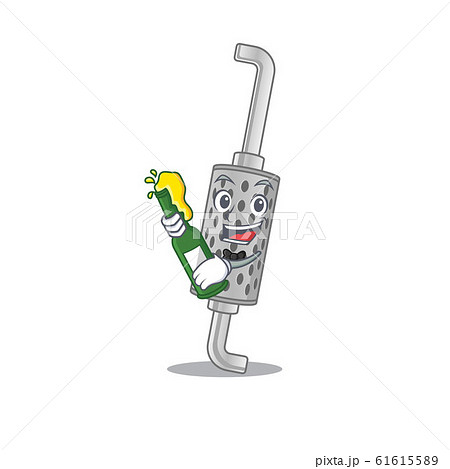 mascot cartoon design of exhaust pipe with bottle of beer 61615589