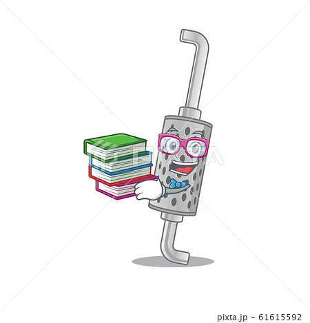 Cool and clever Student exhaust pipe mascot cartoon with book 61615592