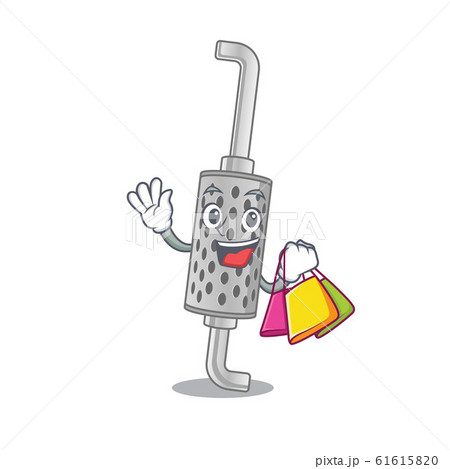 A happy rich exhaust pipe waving and holding Shopping bag 61615820