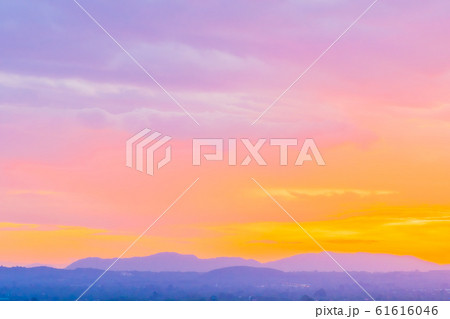 Beautiful landscape with sunrise or sunset over mountain 61616046