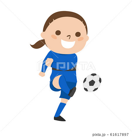 サッカーをする若い女性のイラスト サッカーボールを蹴っているイラスト のイラスト素材