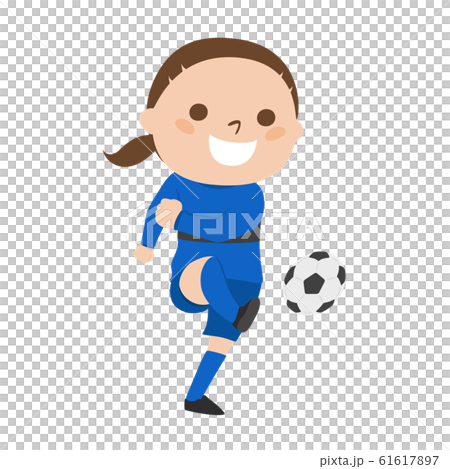 サッカーをする若い女性のイラスト サッカーボールを蹴っているイラスト のイラスト素材