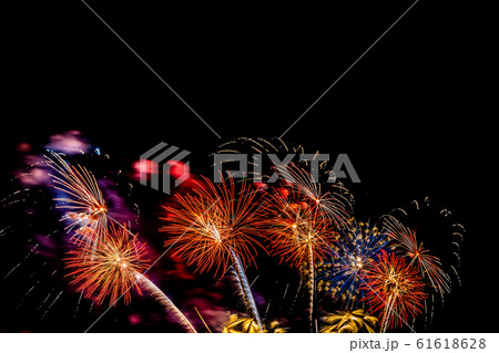 Beautiful colorful firework display at night for celebrate Beautiful colorful firework display at night for celebrate 61618628