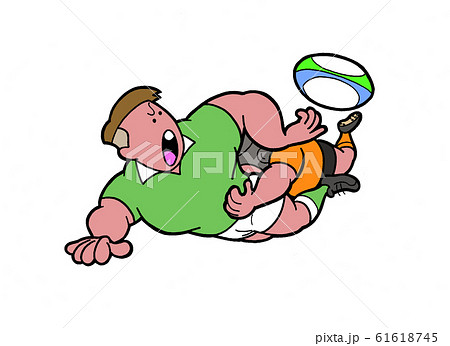 ラグビー　オフロードパス　タックルされるも見事にパス 61618745