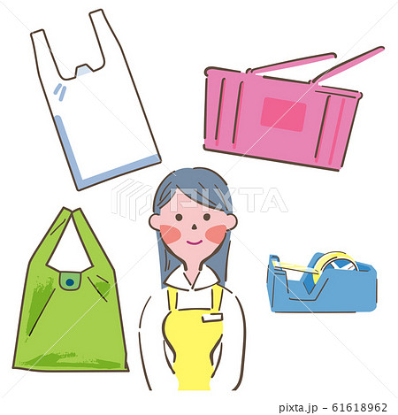 定員と買い物袋 イラストのイラスト素材