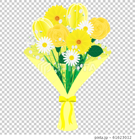 チューリップとバラとガーベラの花束のイラスト 黄色 のイラスト素材