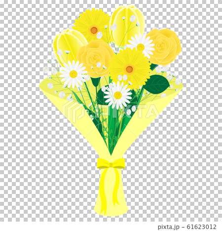 チューリップとバラとガーベラの花束のイラスト 黄色 のイラスト素材