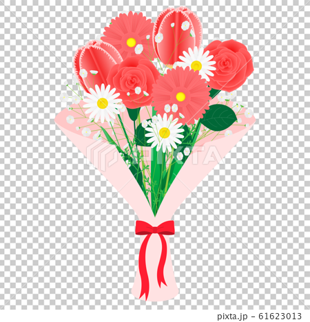 チューリップとバラとガーベラの花束のイラスト 赤 のイラスト素材