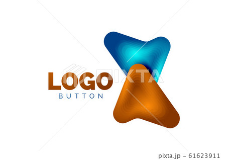 Arrow logo template. Or play or download button logotype template. Minimal geometrical design, 3d geometric bold symbol in relief style with color blend steps effect. Vector Illustration Arrow logo template. Or play or download button logotype template. Minimal geometrical design, 3d geometric bold symbol in relief style with color blend steps effect. Vector Illustration 61623911
