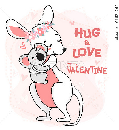 Cute Outline Drawing Koala Hug And Love Kangaroo のイラスト素材