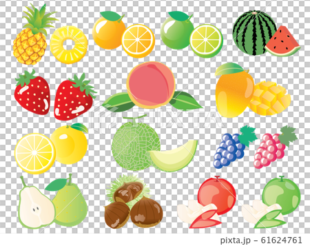 スイカやイチゴやメロンのフルーツのセットイラストのイラスト素材