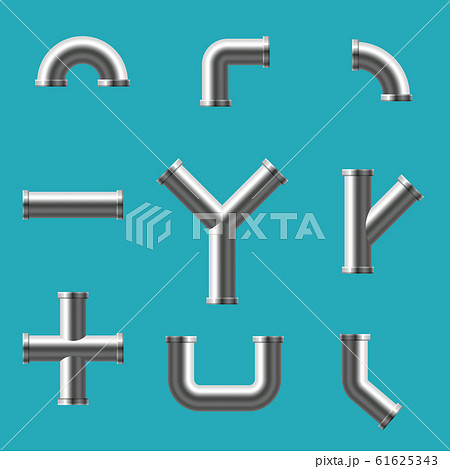 Set pipes different types collection. Plumbing, pipeline water, gas pipes sewage. Different types collection tube. Industry gas valve. Steel and plastic connectors. Construction and industrial 61625343