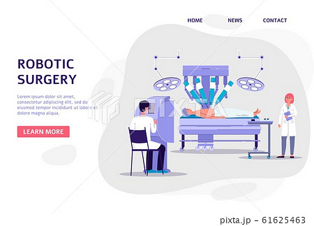 Robotic surgery - banner with doctors characters flat vector illustration. 61625463