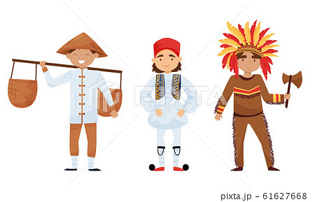 Boys in Traditional Costumes Standing and Smiling Vector Set 61627668