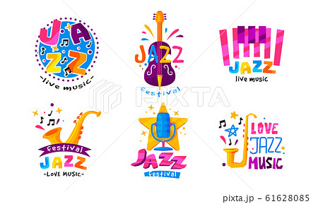 Jazz Festival or Live Concert Labels or Logos Vector Set 61628085
