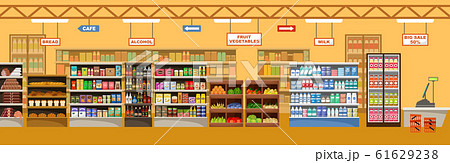 Supermarket interior with products. Big store 61629238