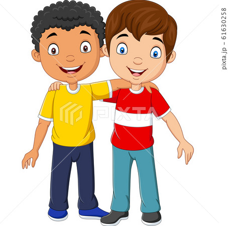 Cartoon funny two little boys hugging 61630258