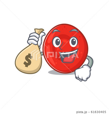 Happy rich erythrocyte cell cartoon character with money bag 61630405