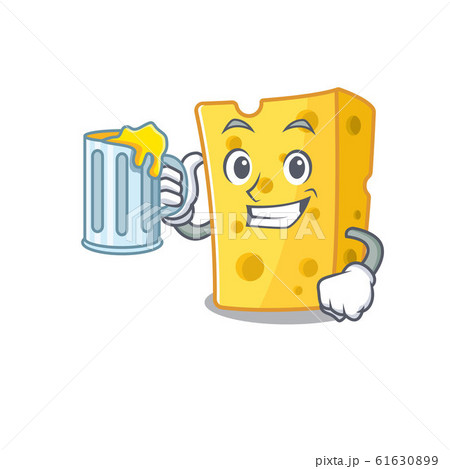 Happy emmental cheese mascot design with a big glass 61630899