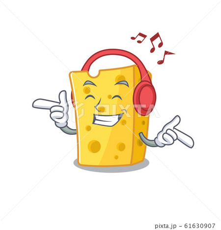 Listening music emmental cheese mascot cartoon character design 61630907