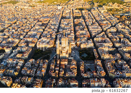 Barcelona street aerial view with beautiful patterns in Spain. 61632267