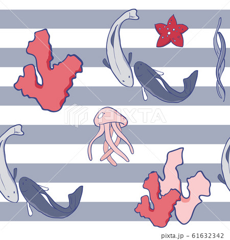 Vector seamless pattern of the sea objects 61632342