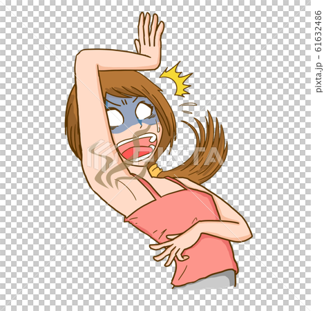 わき　ニオイ　わきが　驚く　焦る　女性 61632486