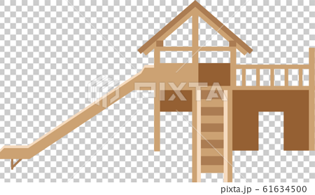 イラスト素材 木の家 遊具 すべり台 階段 木製 ベクターのイラスト素材
