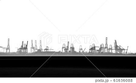 Commercial port with cranes, long exposure with ocean Commercial port with cranes, long exposure with ocean 61636088