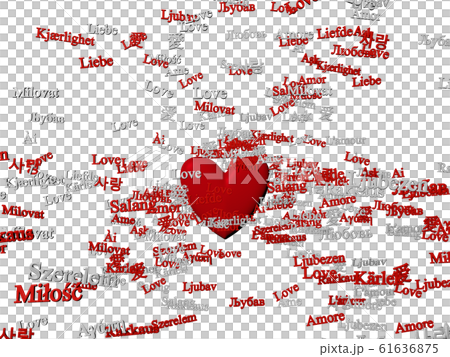 CG of red heart figure spreading red and white words "Love" in different languages CG of red heart figure spreading red and white words "Love" in different languages 61636875